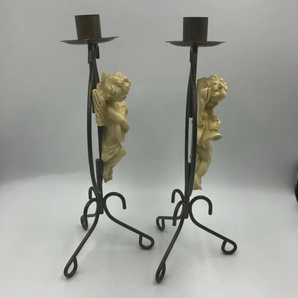 Vintage Metal Angel Set of 2 Taper Candle Holders Spiritual Holiday Décor Altar